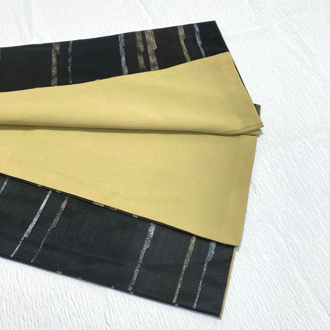 【良品✨】東レシルック　洗える着物　小紋　紬調　黒色　横段　袷　A2