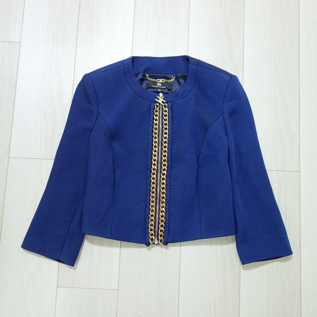 未使用級 エリザベッタフランキ ノーカラージャケット チェーン サイズXL