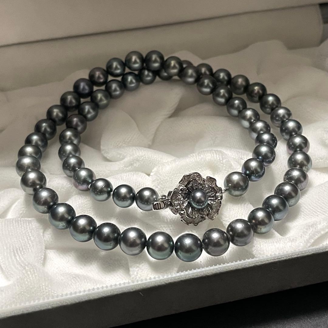 【あこや本真珠✨】ネックレス 6.5-7.0 アコヤパール 黒真珠 シルバー刻印