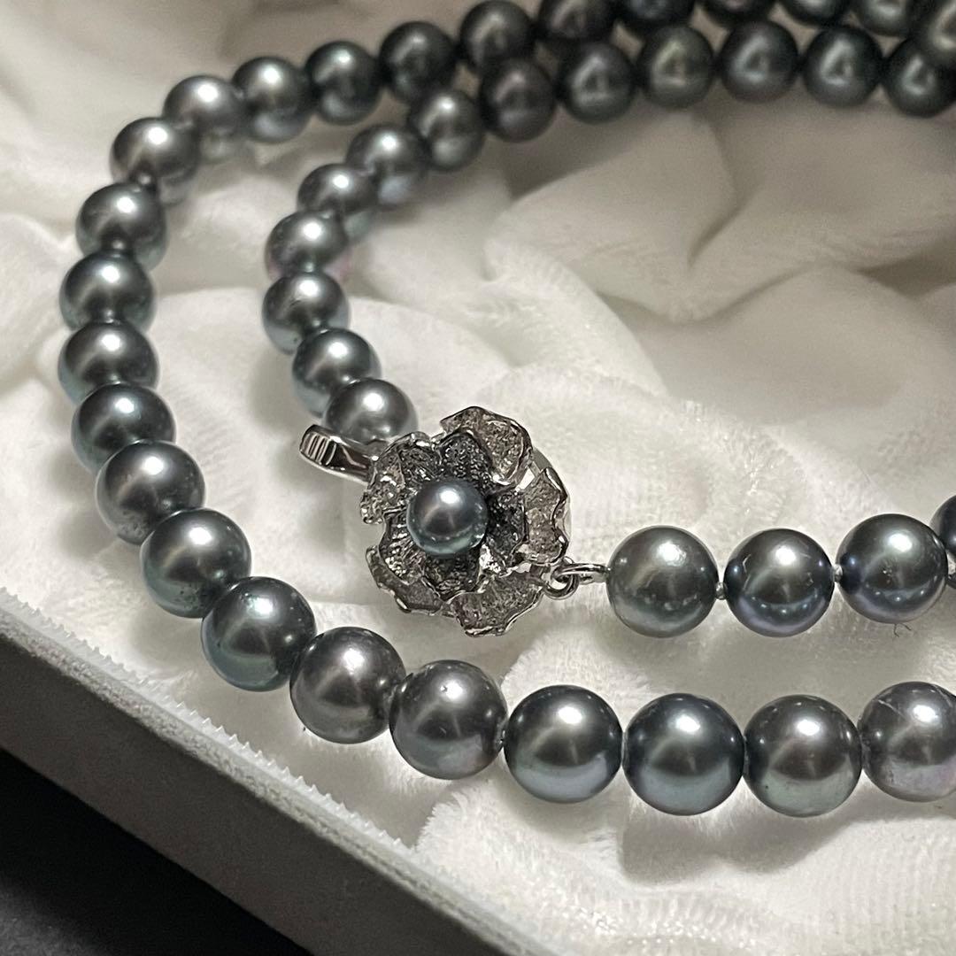 【あこや本真珠✨】ネックレス 6.5-7.0 アコヤパール 黒真珠 シルバー刻印