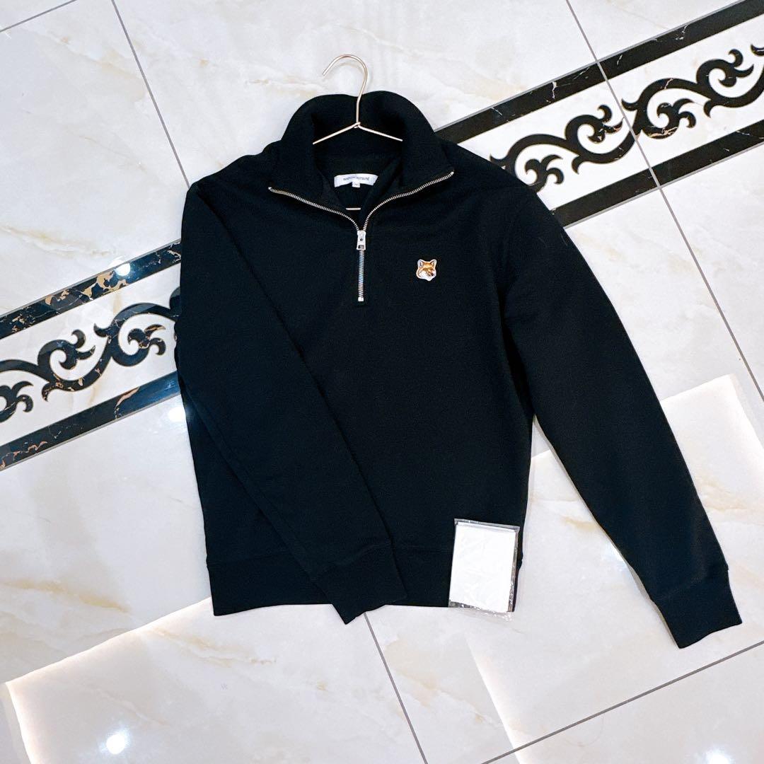 紺色 メゾンキツネ 刺繍 ジップアップスウェット