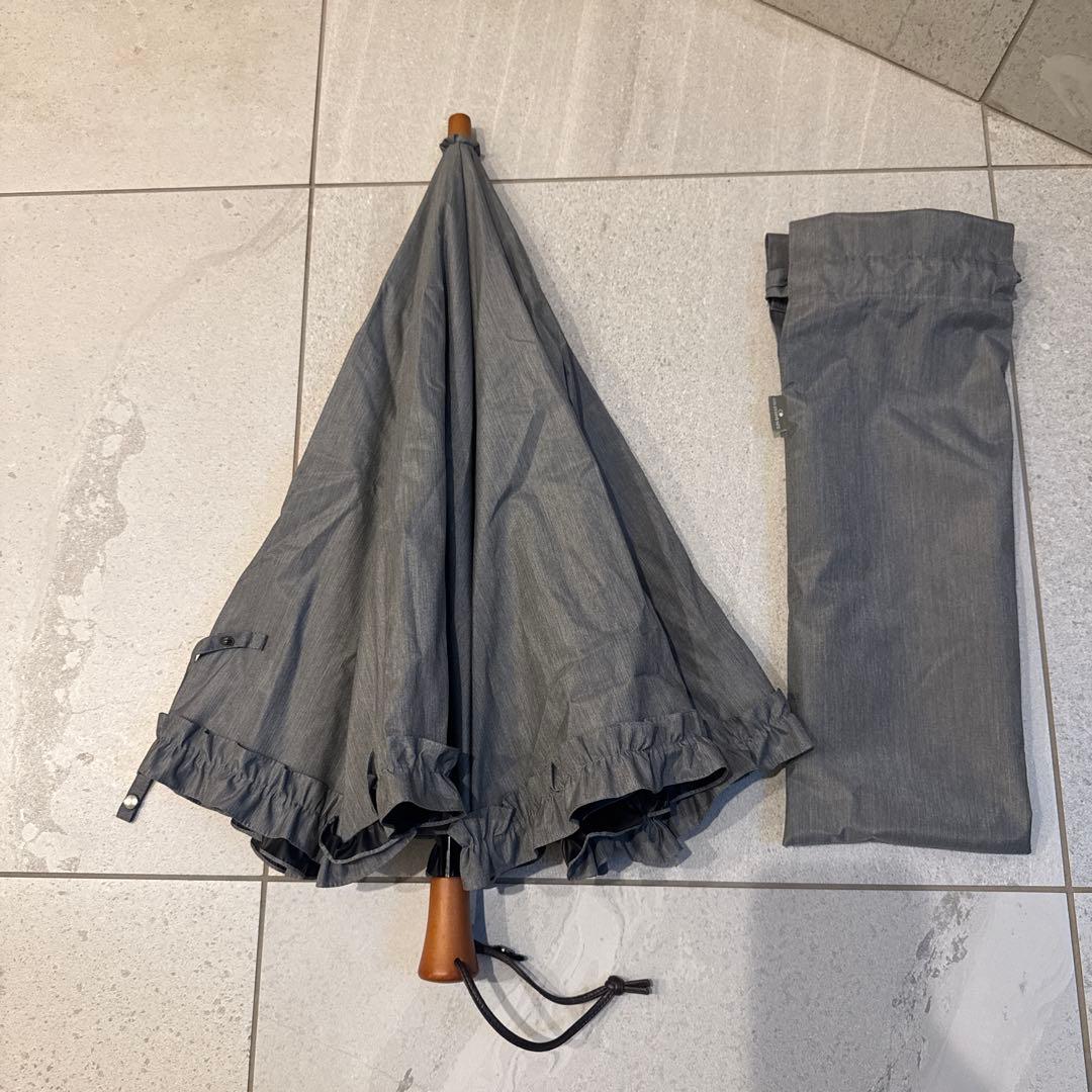 サンバリア100折りたたみ日傘 フリル付き グレー