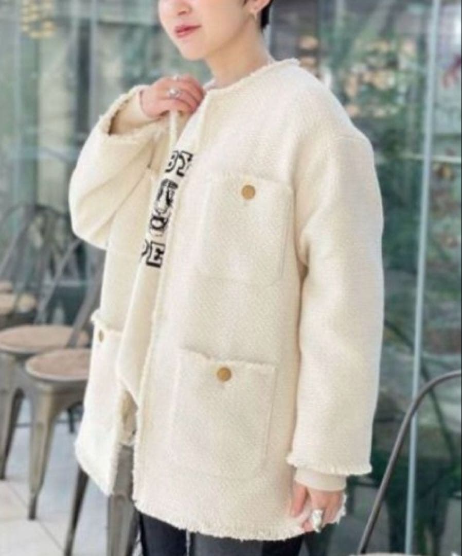 【美品】レサージュ　GIOLICAノーカラーBIGジャケット　ツイード