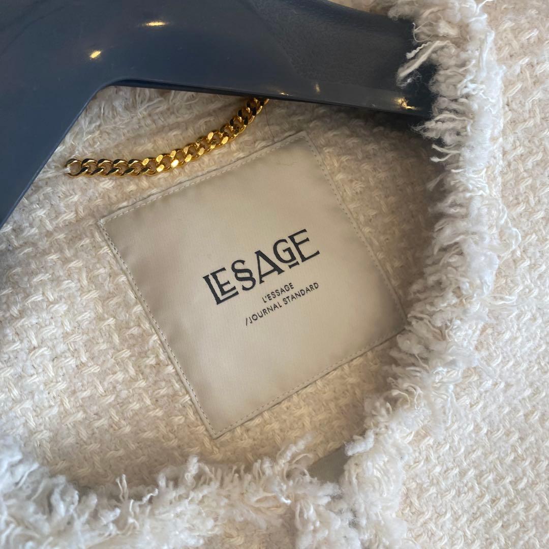 【美品】レサージュ　GIOLICAノーカラーBIGジャケット　ツイード