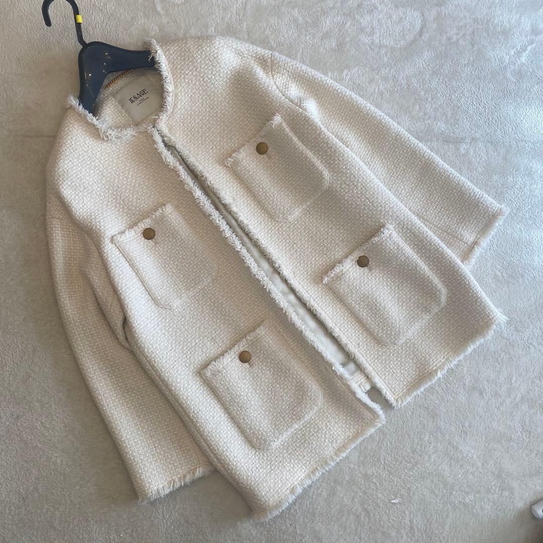 【美品】レサージュ　GIOLICAノーカラーBIGジャケット　ツイード
