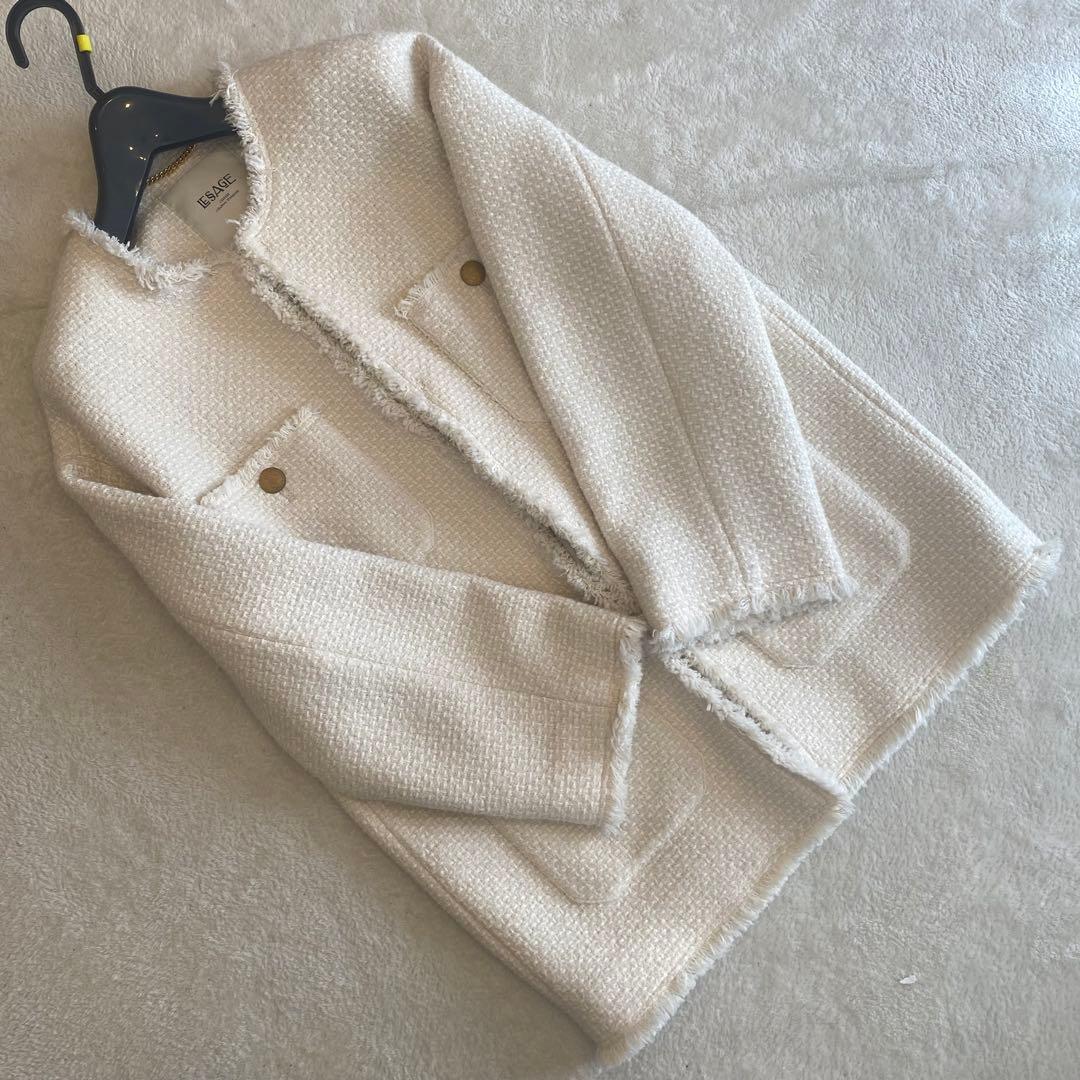 【美品】レサージュ　GIOLICAノーカラーBIGジャケット　ツイード