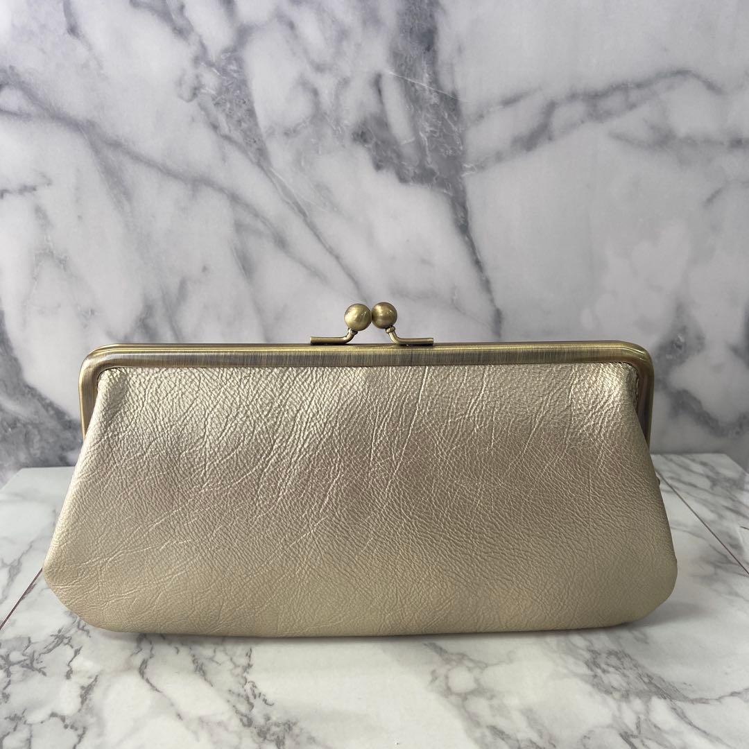 ハッピー　ハンドメイド本革がま口長財布