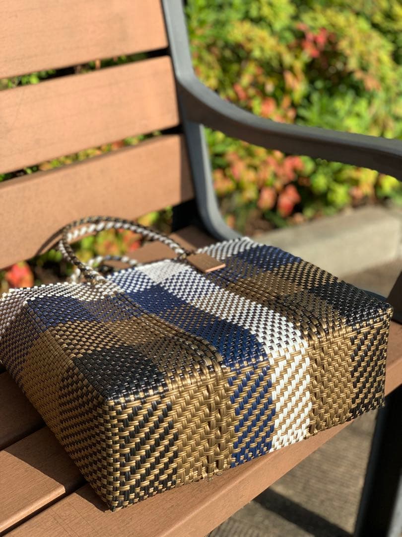 新品 大人気オアハカ産 メルカドバッグ メキシコ Sサイズ ネイビーゴールド