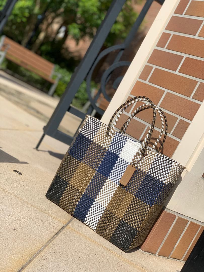 新品 大人気オアハカ産 メルカドバッグ メキシコ Sサイズ ネイビーゴールド