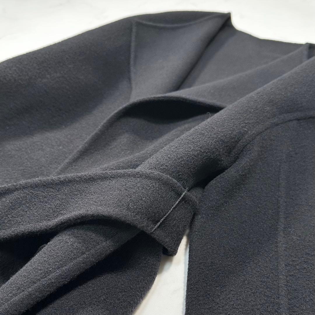 極美品◎ダイアグラム ノーカラーリバーコート ブルーフォックスファー 黒 36