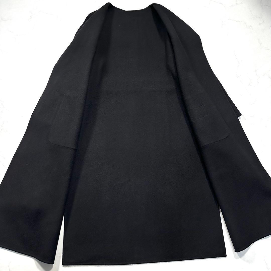 極美品◎ダイアグラム ノーカラーリバーコート ブルーフォックスファー 黒 36