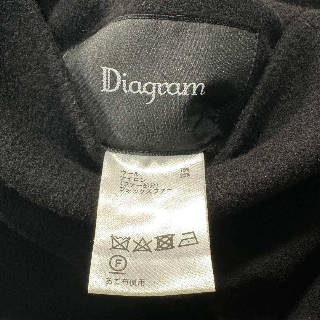 極美品◎ダイアグラム ノーカラーリバーコート ブルーフォックスファー 黒 36