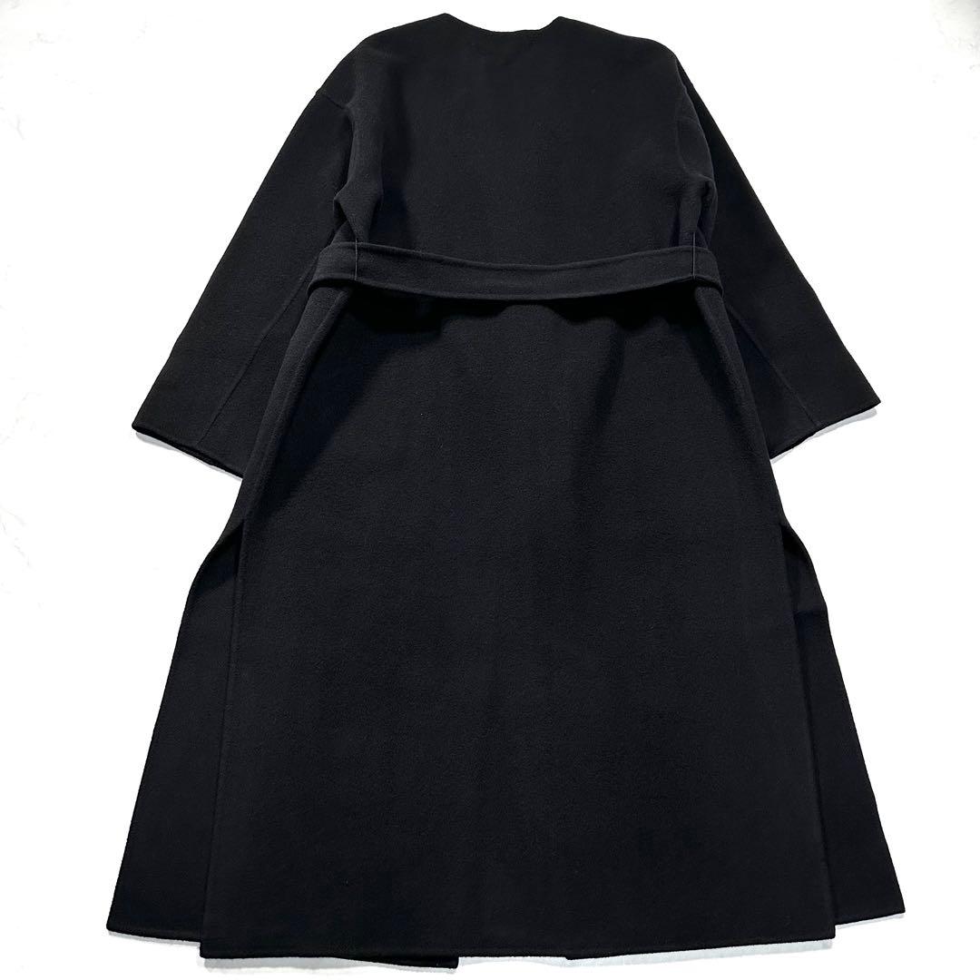 極美品◎ダイアグラム ノーカラーリバーコート ブルーフォックスファー 黒 36