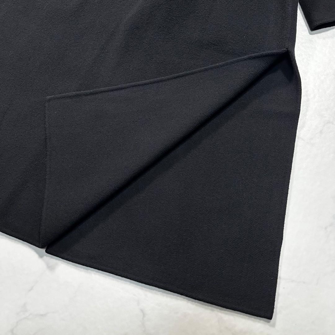 極美品◎ダイアグラム ノーカラーリバーコート ブルーフォックスファー 黒 36