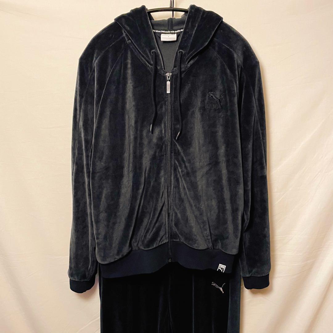 【PUMAプーマ】ベロアトラックジャケット セットアップ 黒ブラック ジャージ
