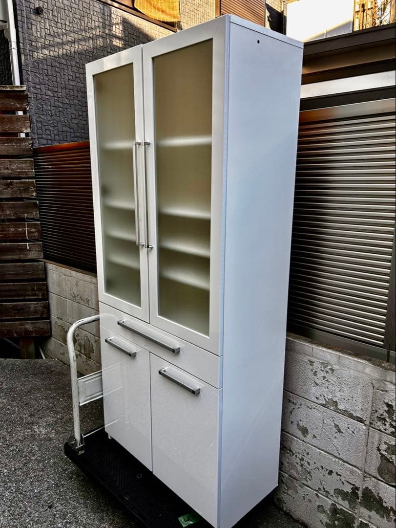 パモウナ エナメル調ホワイト 食器棚 キッチンボード　高さ180 レンジボード