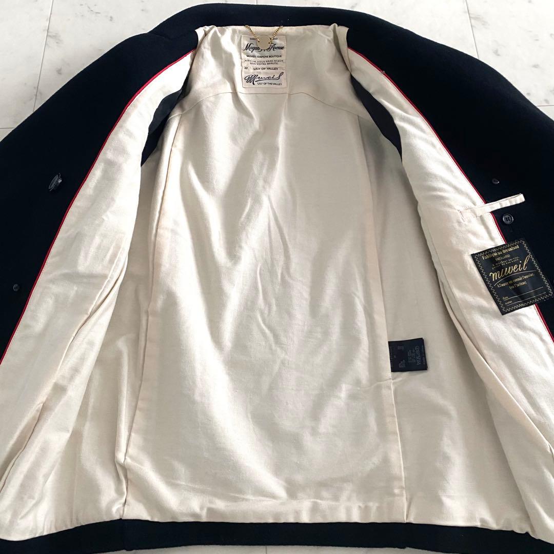 美品 ミュベール MUVEIL ゴールド釦 ダブルブレストウールコート 36