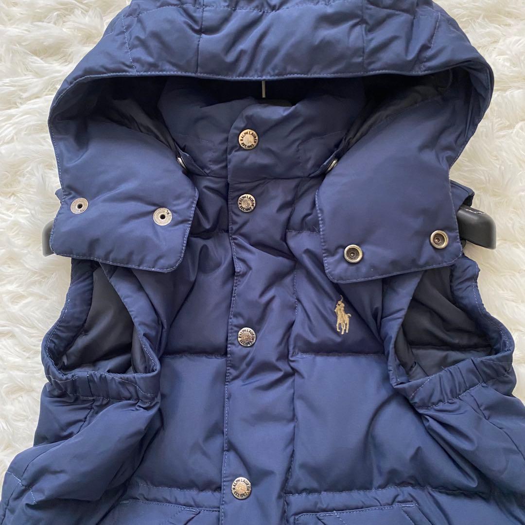 【2way】ポロラルフローレン　ダウンベスト　ポニー刺繍　フード　ネイビー