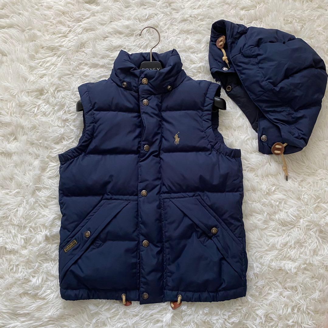 【2way】ポロラルフローレン　ダウンベスト　ポニー刺繍　フード　ネイビー