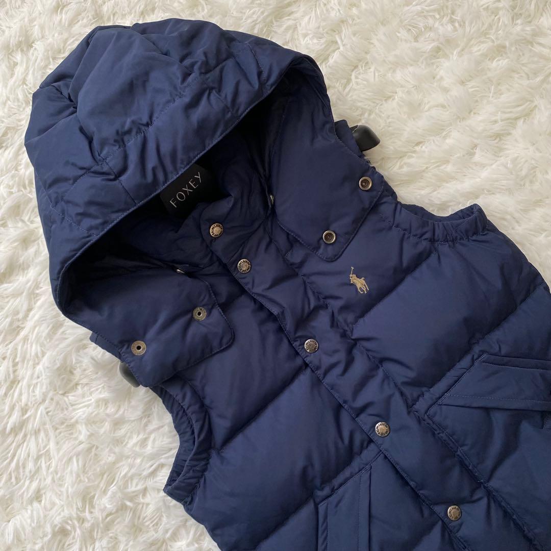 【2way】ポロラルフローレン　ダウンベスト　ポニー刺繍　フード　ネイビー