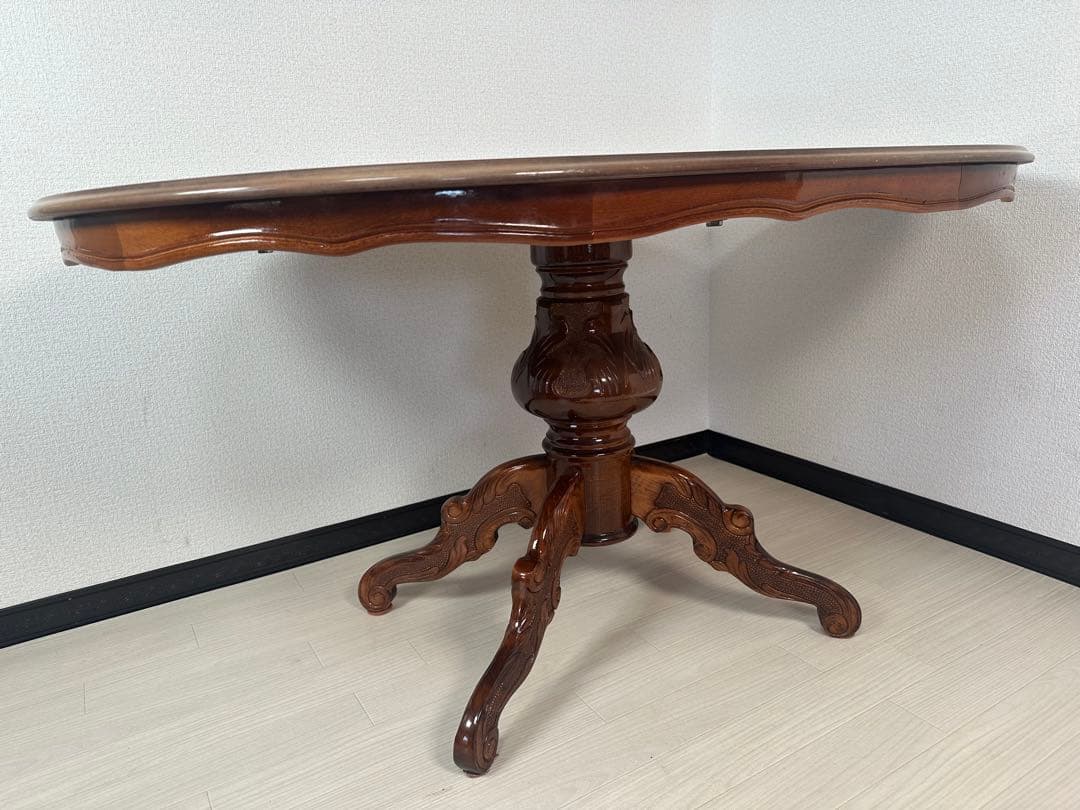 イタリア製 ダイニングテーブル 楕円 1象嵌 猫脚 鏡面 140cm ※i4※