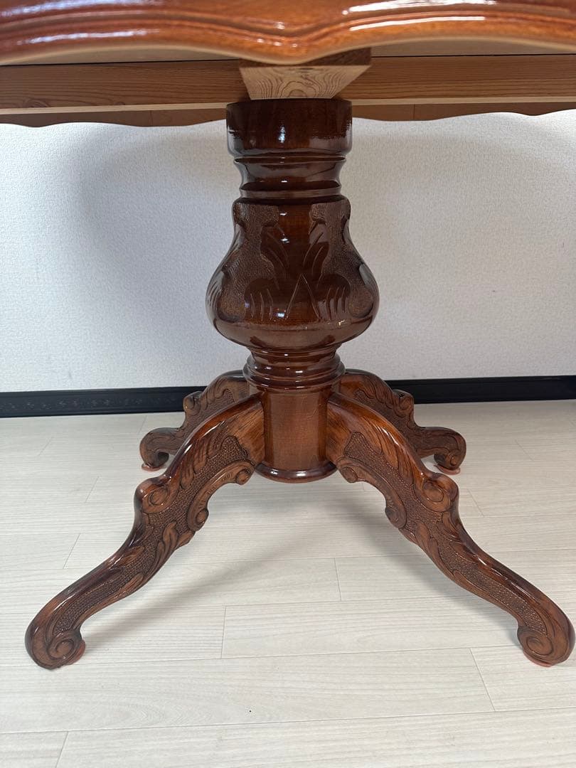 イタリア製 ダイニングテーブル 楕円 1象嵌 猫脚 鏡面 140cm ※i4※