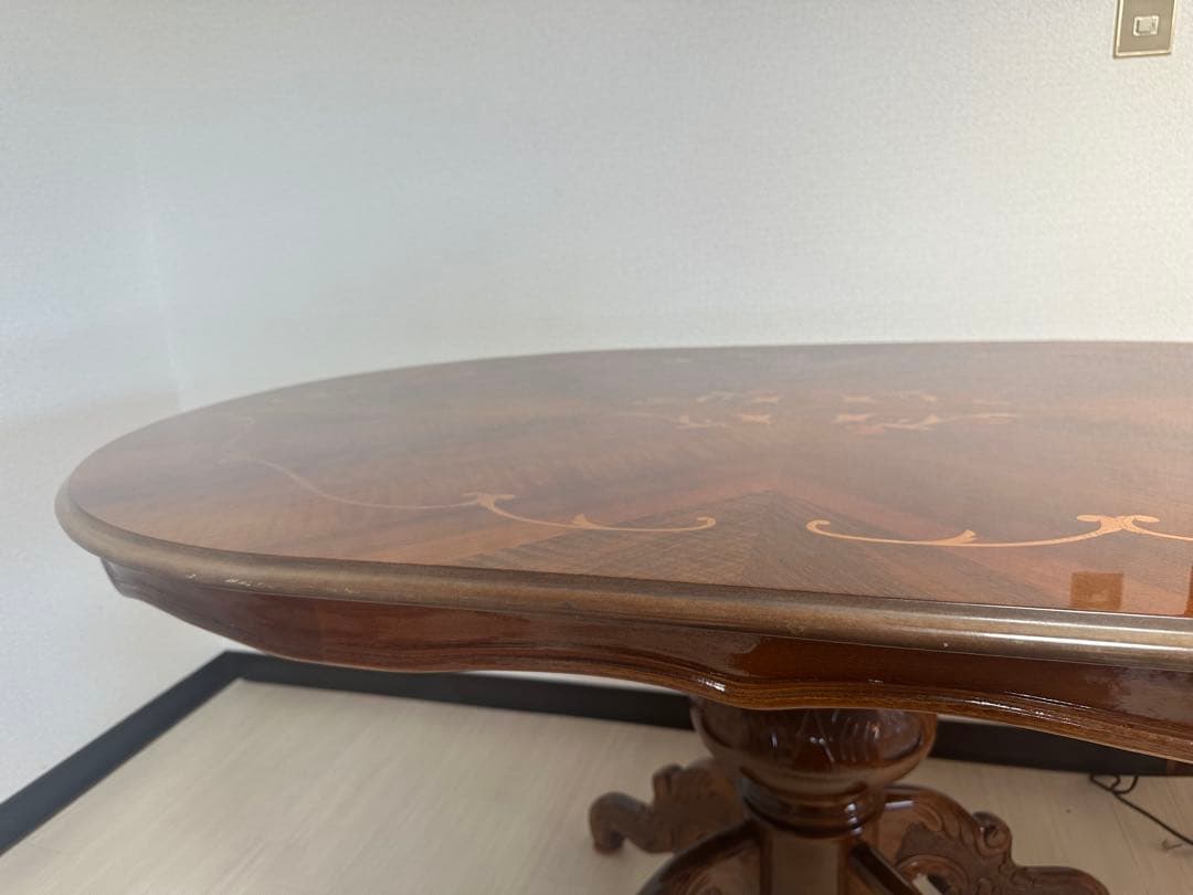 イタリア製 ダイニングテーブル 楕円 1象嵌 猫脚 鏡面 140cm ※i4※