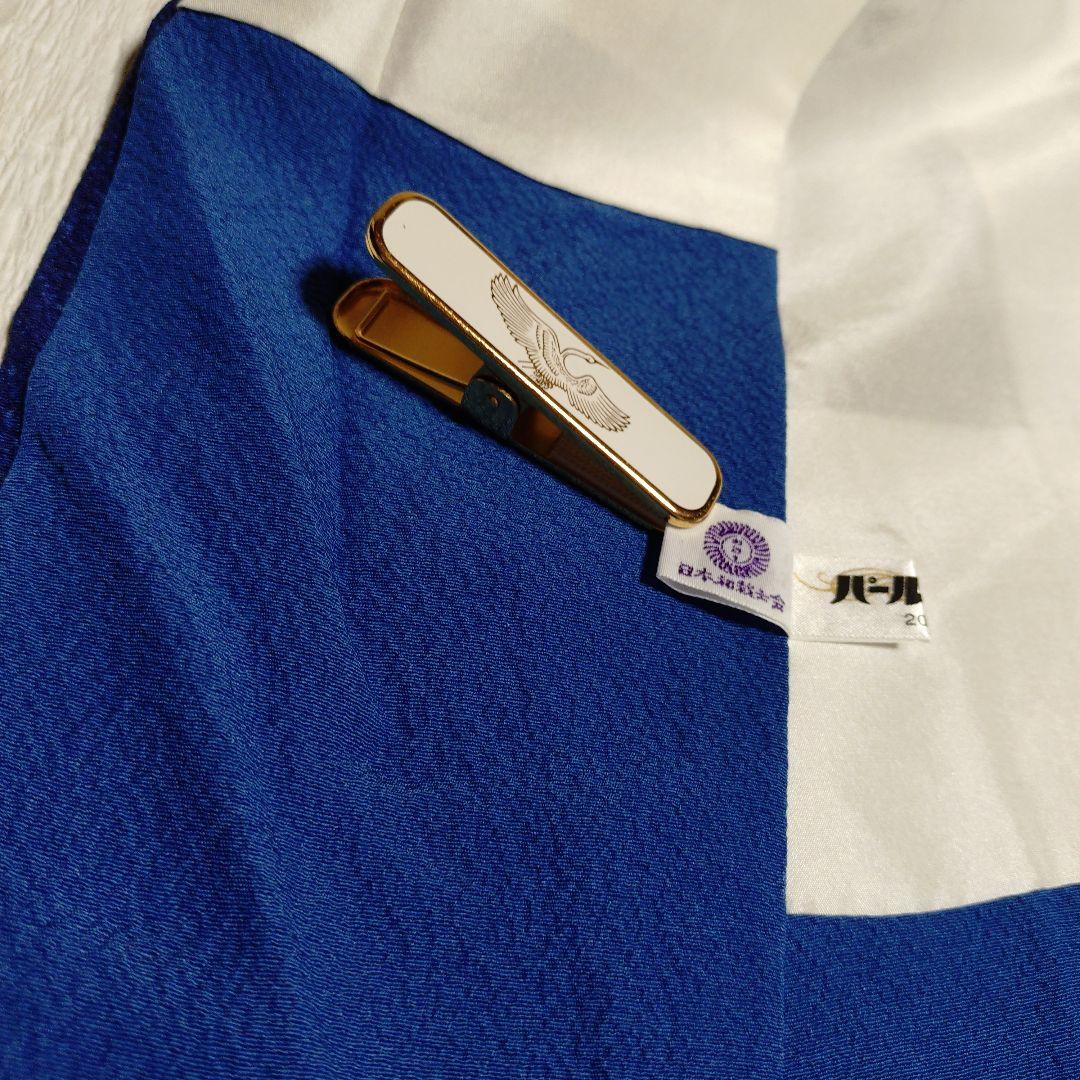 訪問着　藍色　落款　叩き染め　縮緬　正絹　しつけ糸付き　長尺　ふくよか　訳あり