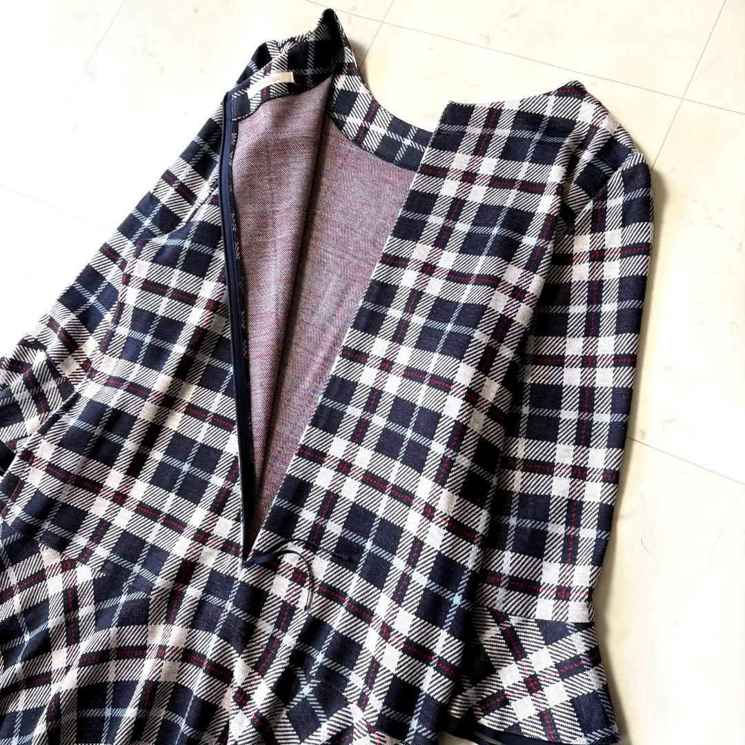 未使用級 ローズティアラ 大きいサイズ46 洗える 紺 チェックワンピース 4L