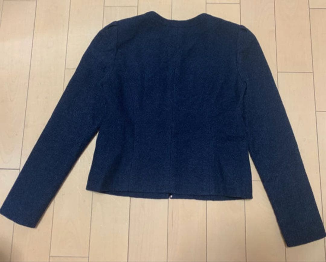 値下げ　リネ　ノーカラージャケット　ネイビー　38