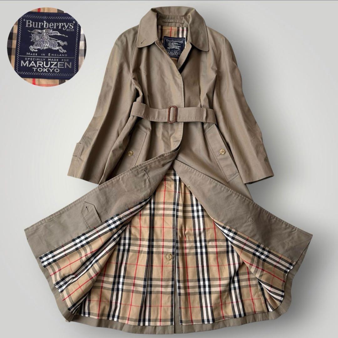 バーバリー　ステンカラーコート　ベルト付き　ノバチェック ハニーベージュ 丸善
