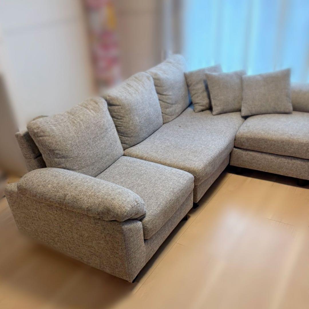 【直接受け渡し限定】タンスのゲン グレー L字型ファブリックソファ