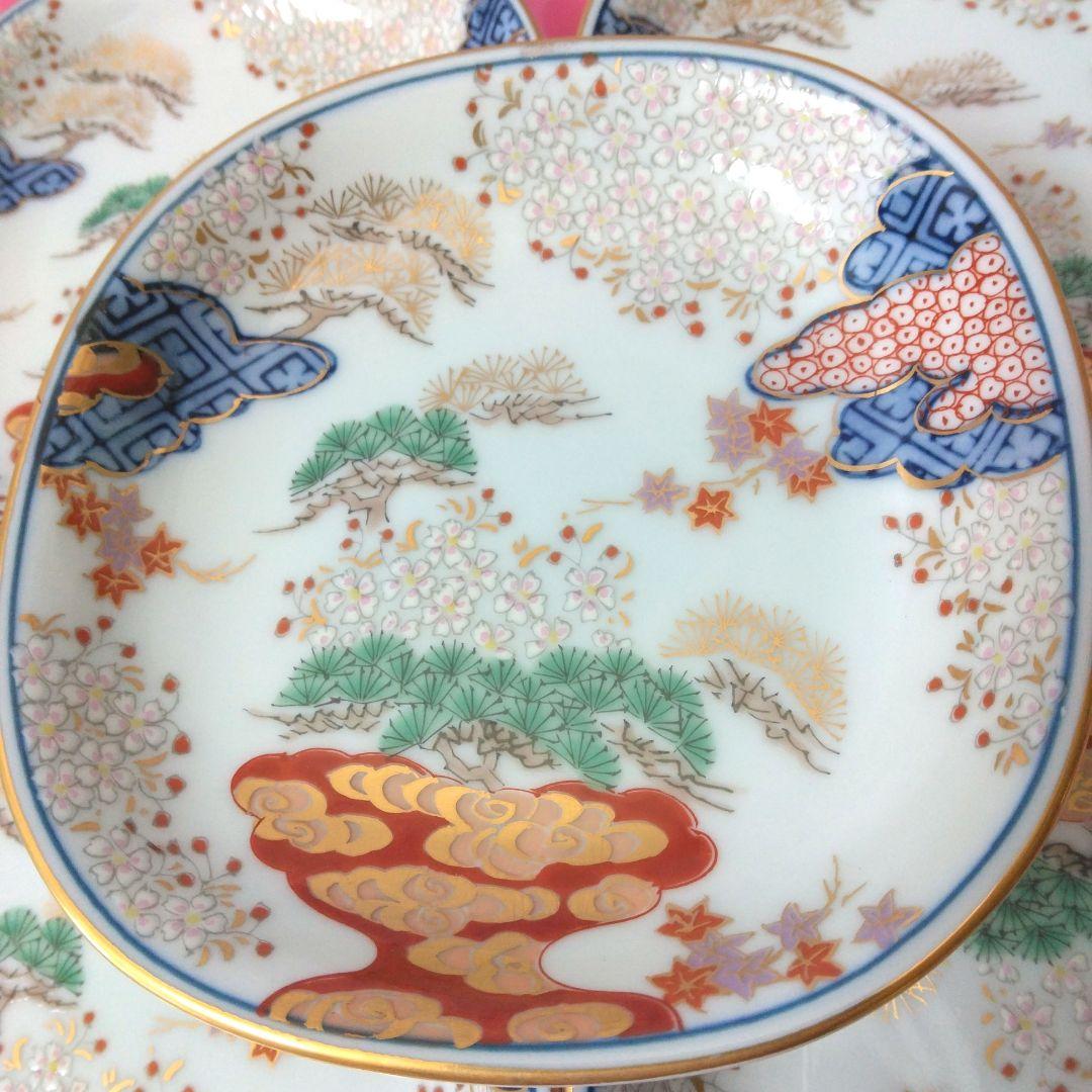 有田焼　賞美堂　其泉窯　春秋文　　皿揃　５枚セット　染錦　古伊万里　金彩　銘々皿