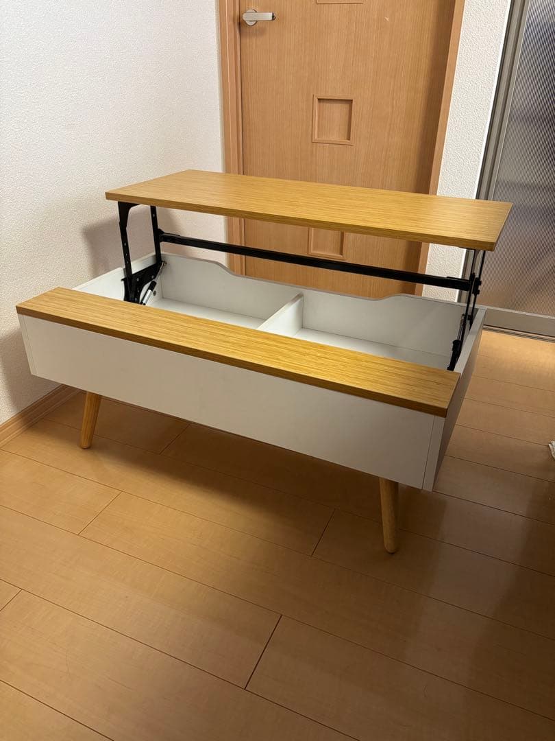 昇降式テーブル コンパクト 収納付き木目調センターテーブル