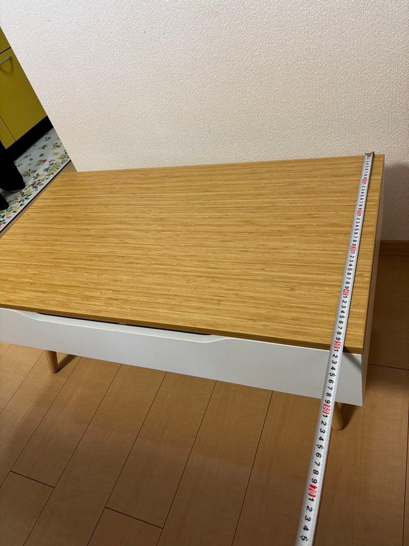 昇降式テーブル コンパクト 収納付き木目調センターテーブル