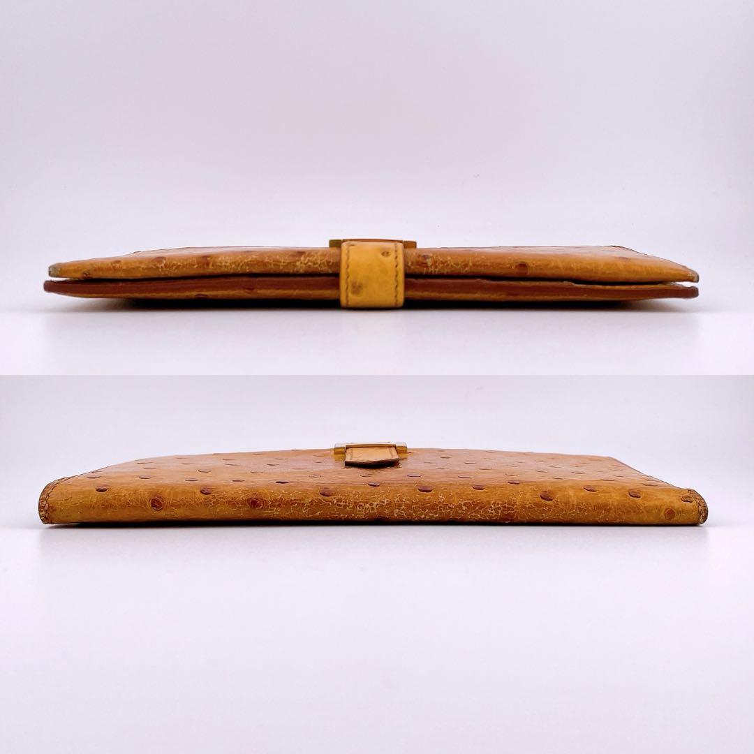 ★エルメス★ 長財布 二つ折り財布 オーストリッチ ベアンクラシック ブラウン系