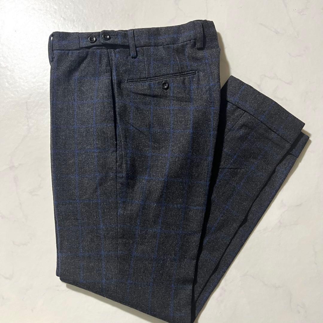 美品 インコテックス ウールスラックス パンツ チェック 48 L グレー系