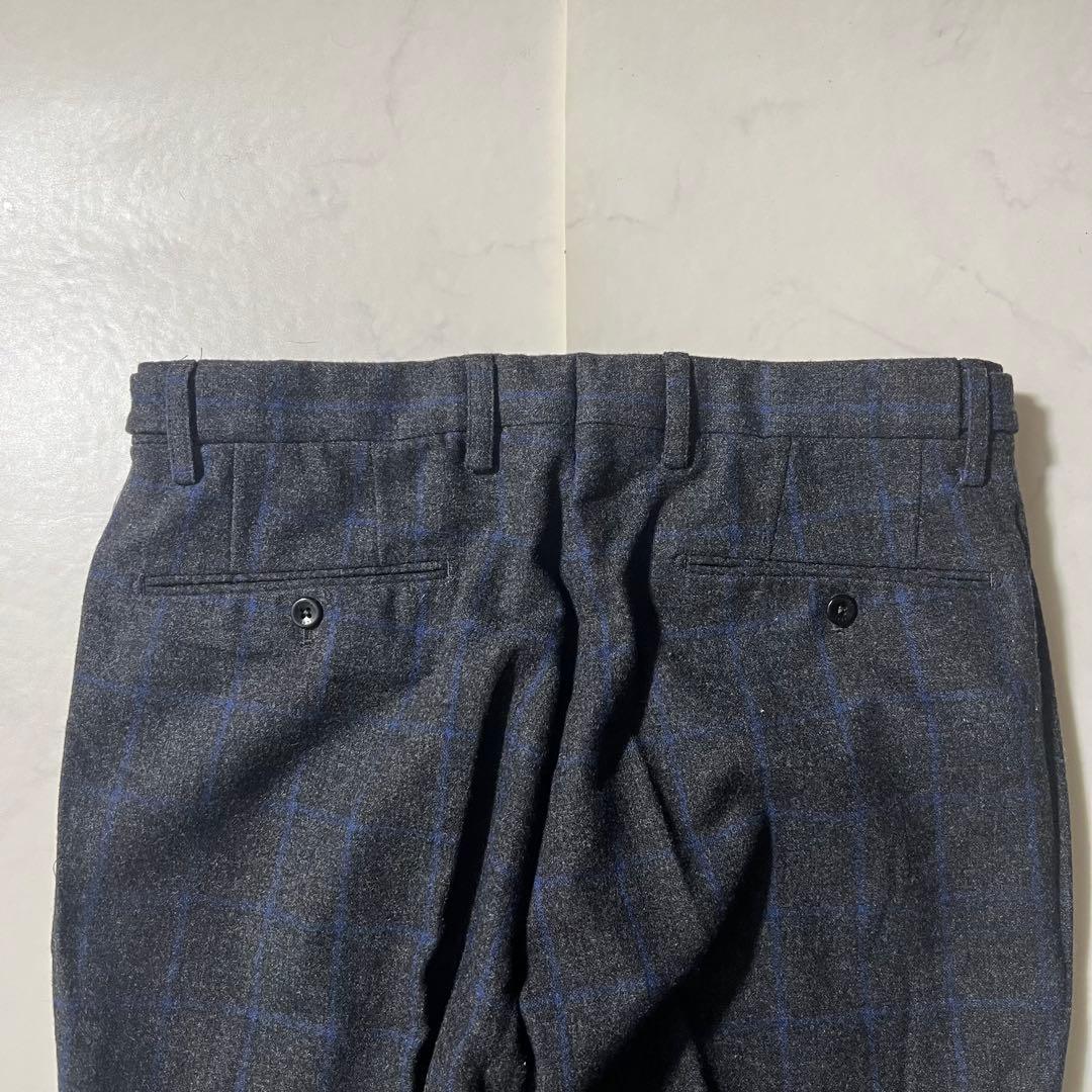 美品 インコテックス ウールスラックス パンツ チェック 48 L グレー系