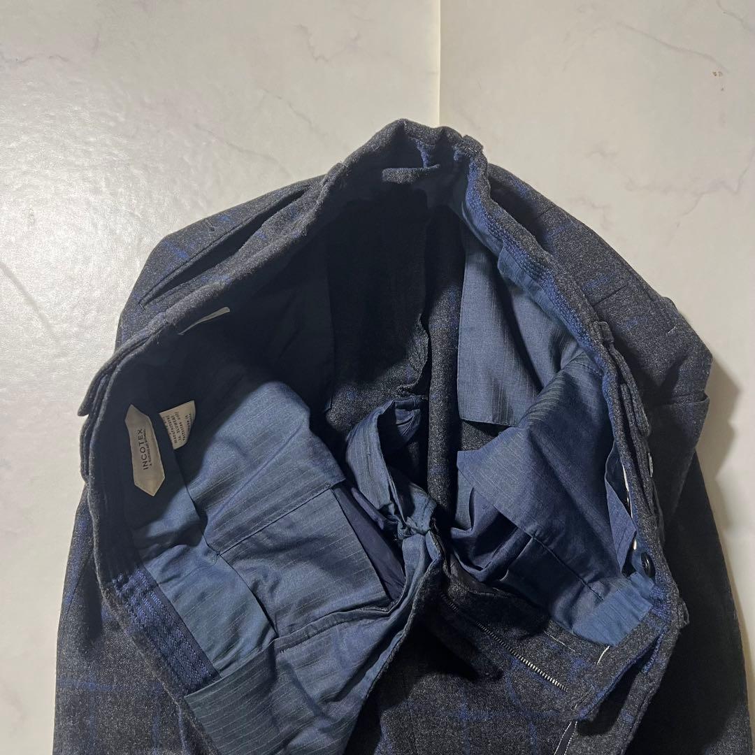 美品 インコテックス ウールスラックス パンツ チェック 48 L グレー系