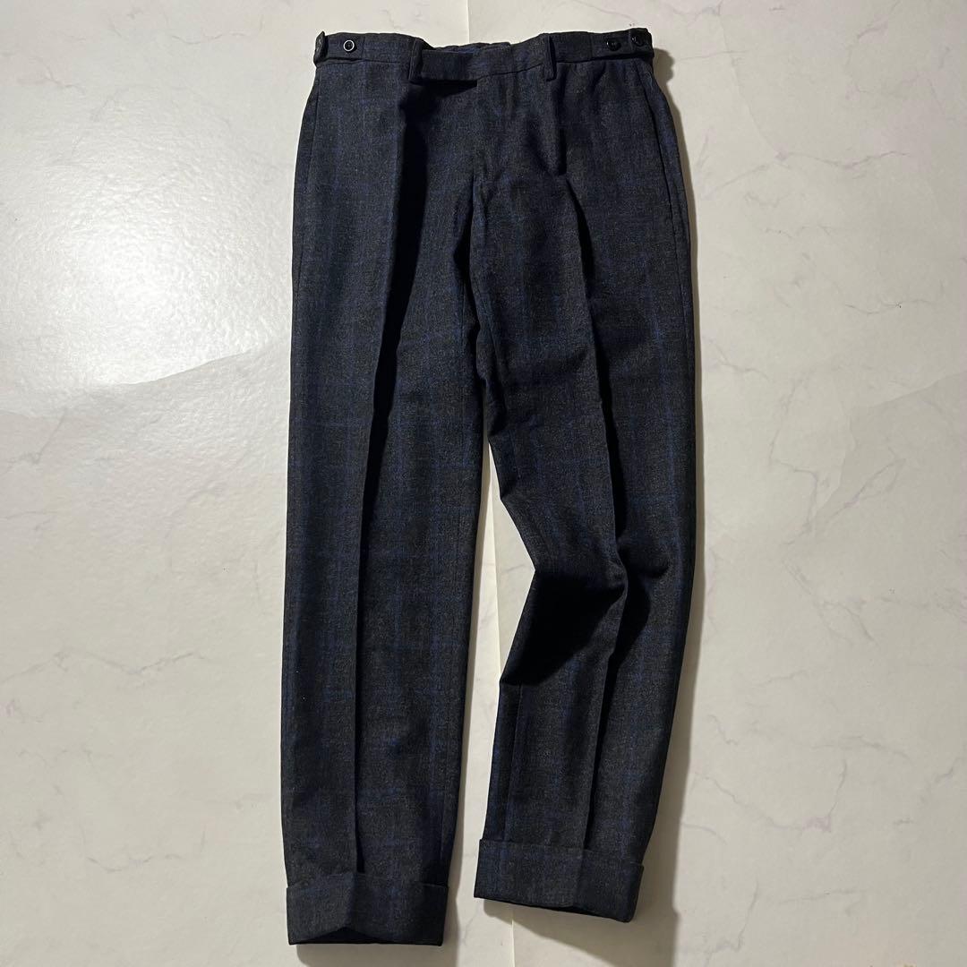 美品 インコテックス ウールスラックス パンツ チェック 48 L グレー系