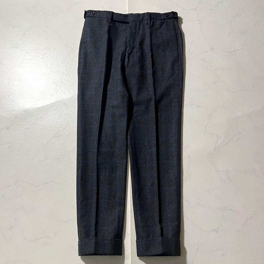 美品 インコテックス ウールスラックス パンツ チェック 48 L グレー系