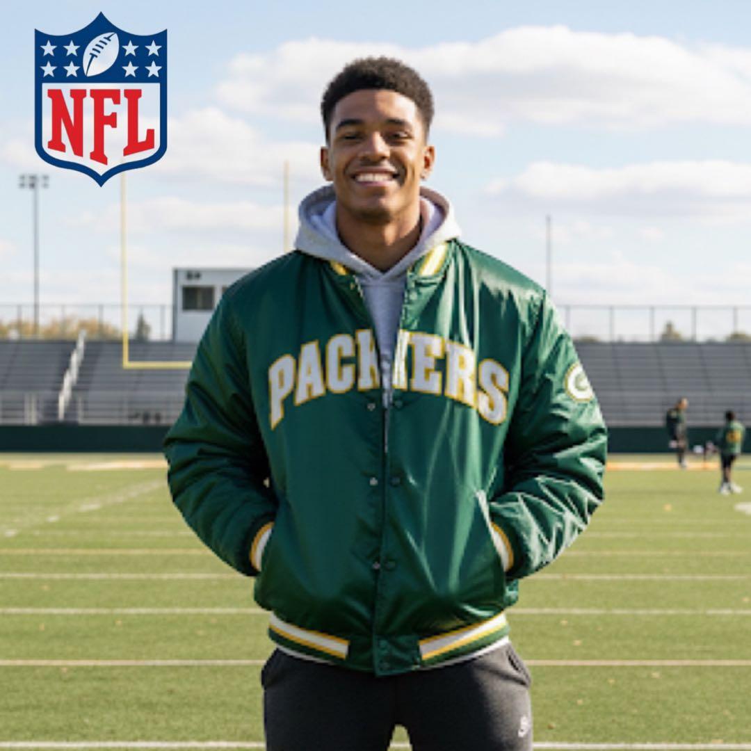 希少★NFL PACKERS ボタン式 スタジャン ボンバージャケット ロゴ刺繍
