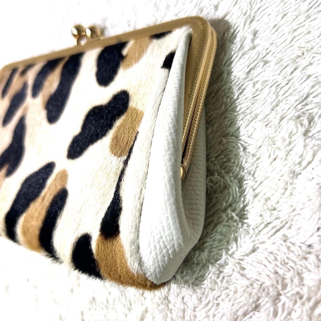 極美　未使　A.D.M.J エーディエムジェイ　がま口　財布　ハラコ　豹柄