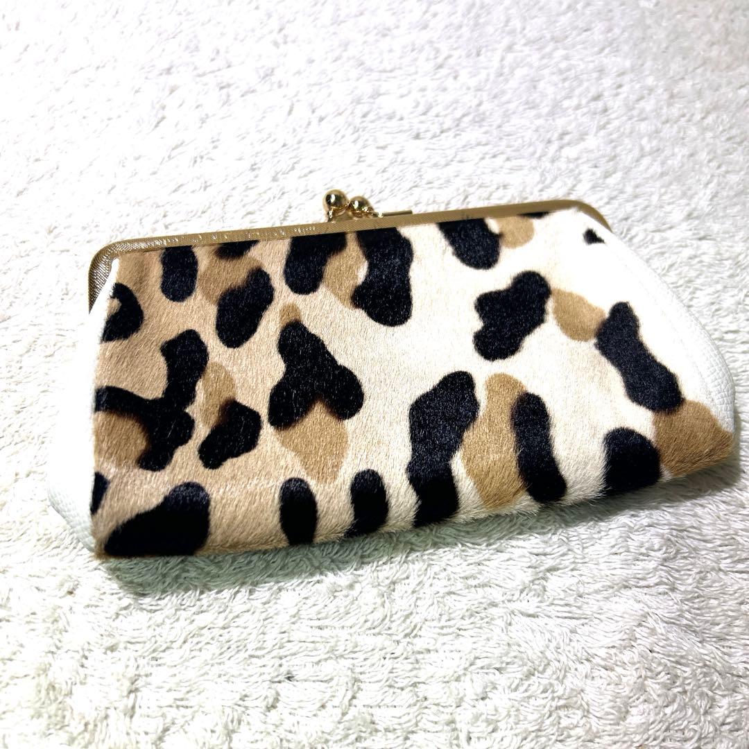 極美　未使　A.D.M.J エーディエムジェイ　がま口　財布　ハラコ　豹柄