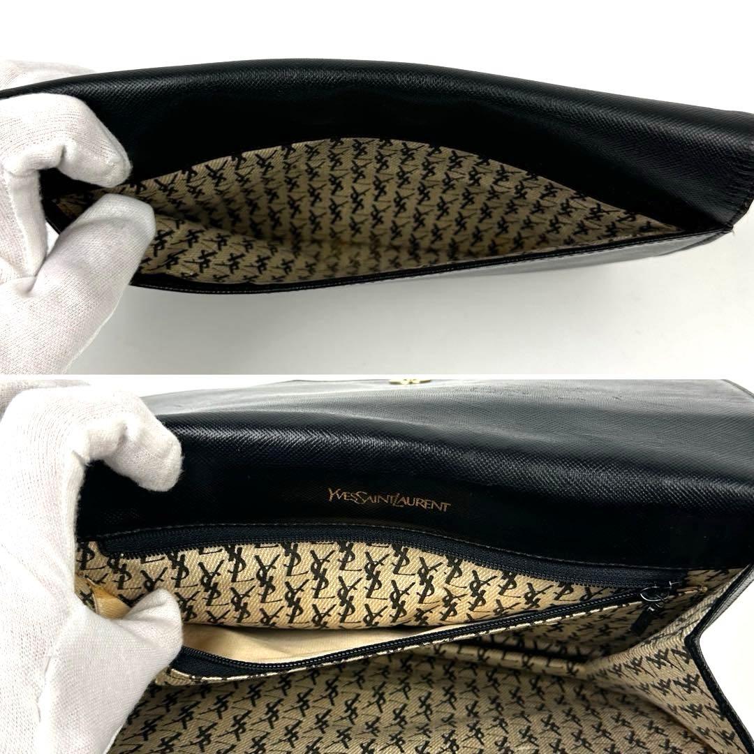 美品■イヴサンローラン　クラッチバッグ　YSL　裏地総柄　サフィアーノレザー　黒