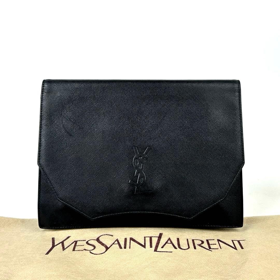 美品■イヴサンローラン　クラッチバッグ　YSL　裏地総柄　サフィアーノレザー　黒
