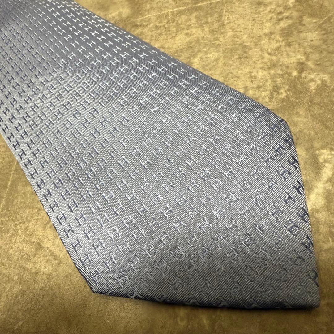 HERMES エルメス ネクタイ ブルー ファソネ H柄 定番 王道 光沢 希少