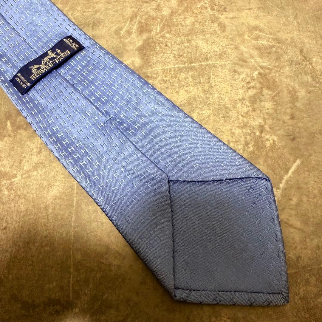 HERMES エルメス ネクタイ ブルー ファソネ H柄 定番 王道 光沢 希少