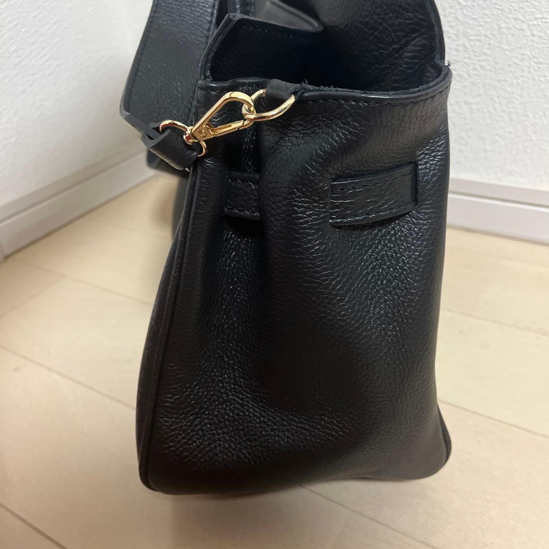 AULENTY ブラックレザー ビジネスバッグ