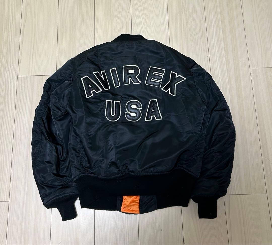 【USA製】AVIREX フライトジャケット MA-1 アーチロゴ　ブラック